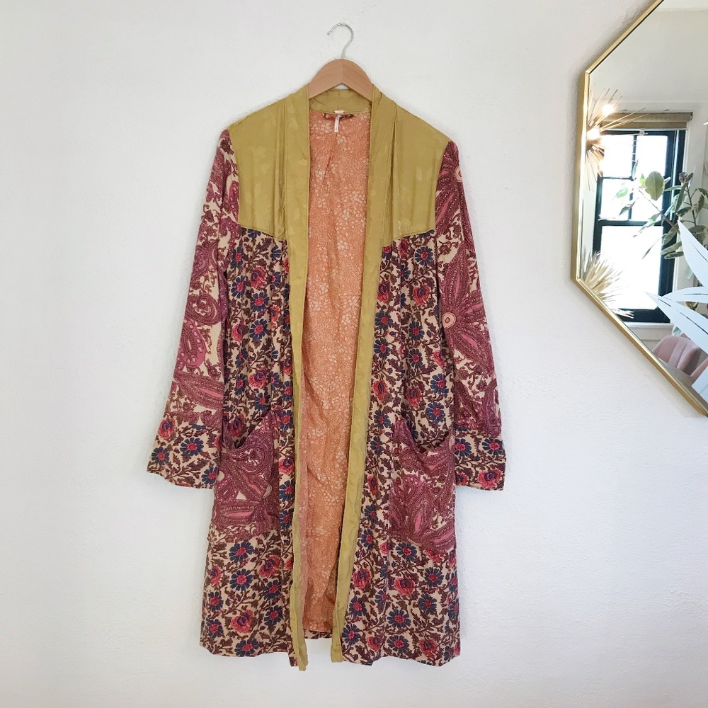 Free People Brocade Patchwork Floral Duster Jacket
